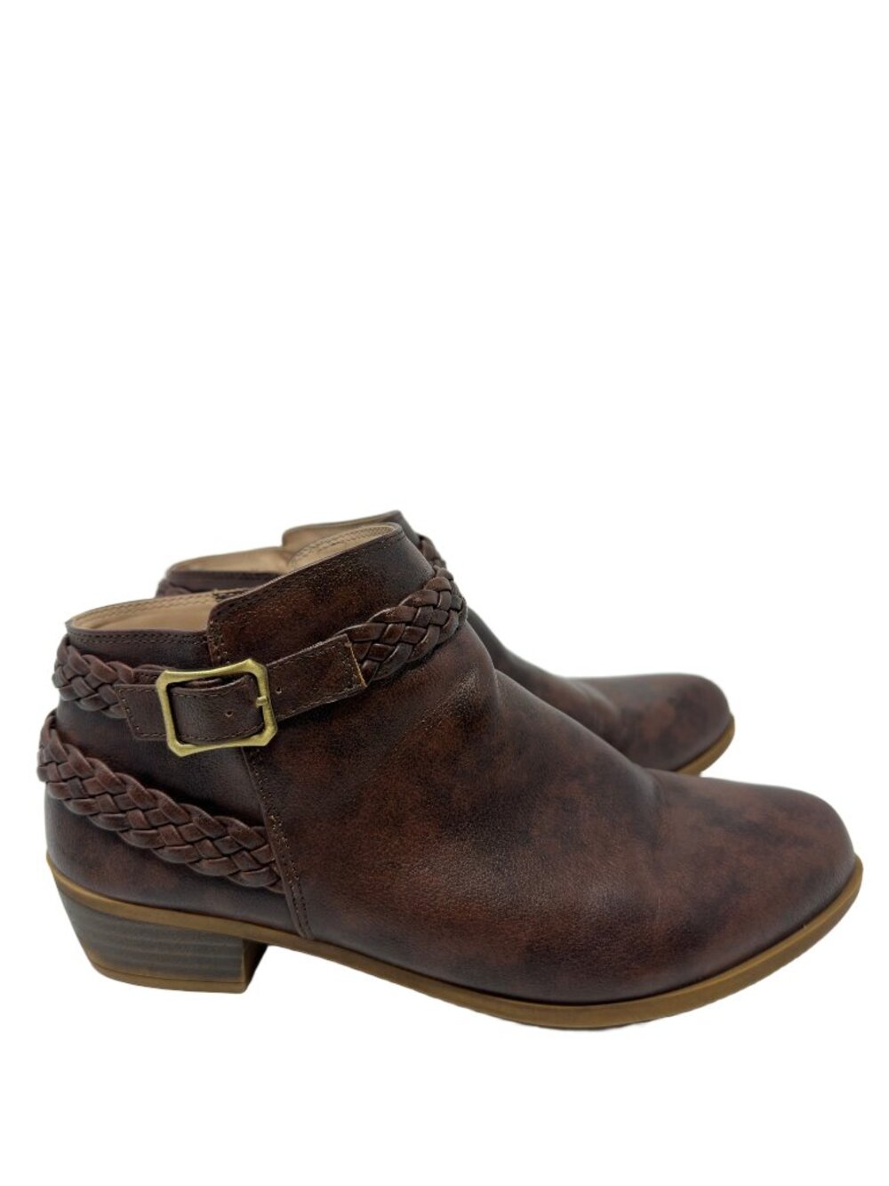 LifeStride Adriana Braided Ankle Boots Size 11W Brown Western Boho Fall Chunky